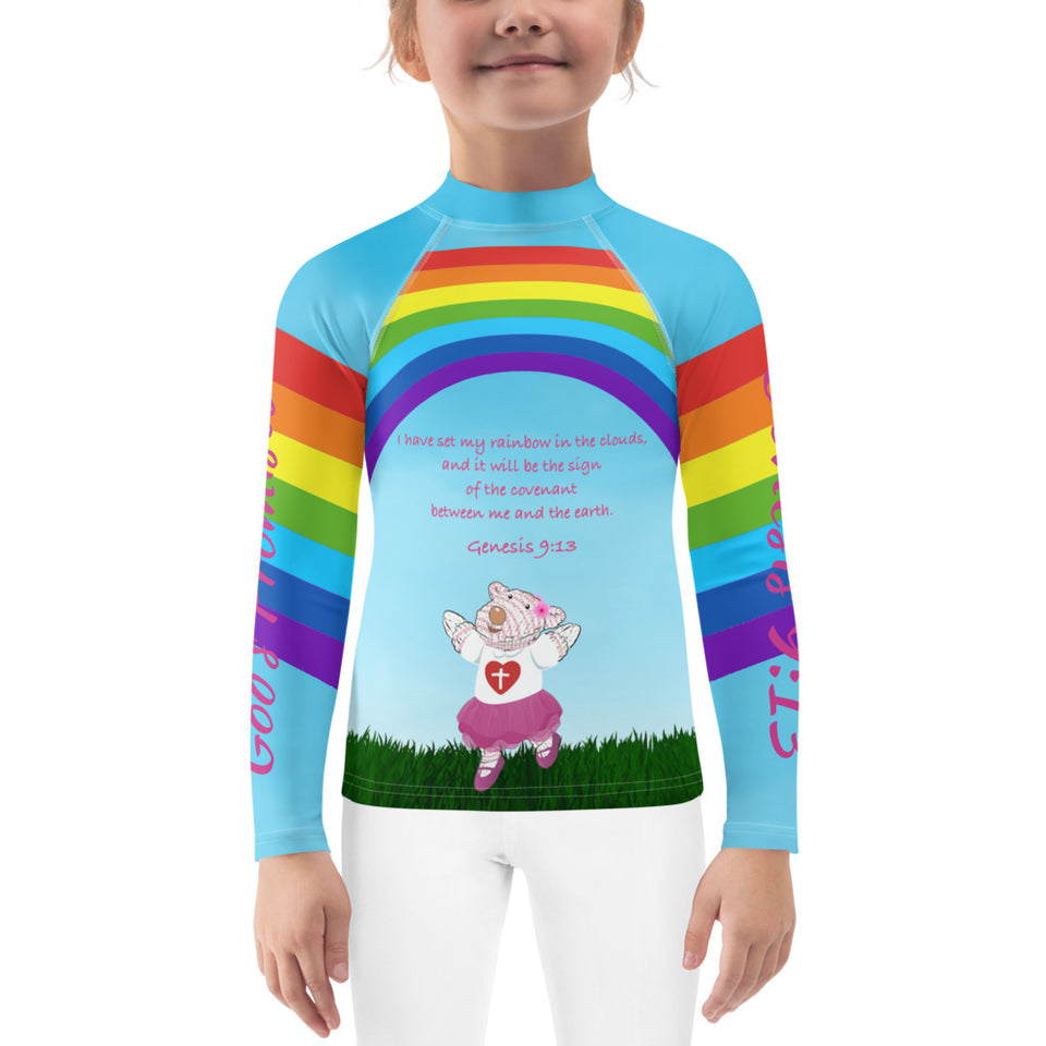Girl's Rash Guard - Joy Rainbow - Genesis 9:13
