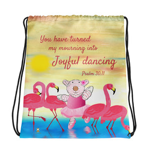 Drawstring bag - Joy Ballerina & Flamingos - Psalm 30:11