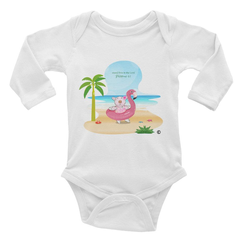 Baby Long Sleeve Body - Joy Flamingo Beach - Philippians 4:1
