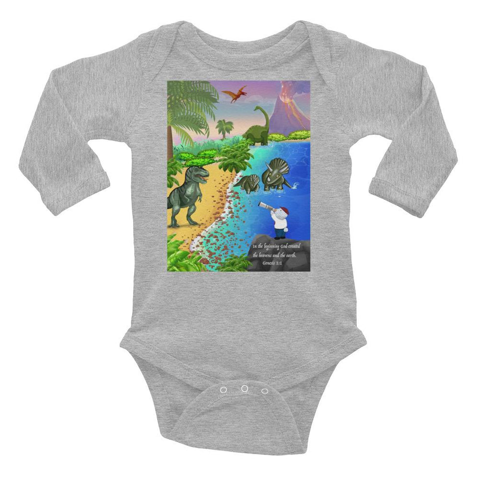 Baby Body Long Sleeve - Baby Long Sleeve Body - Joseph & Dinosaurs - Genesis 1:1