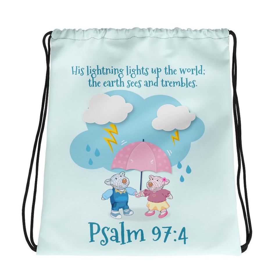 Aqua Drawstring Bag - Joy & Joseph Lightning - Psalm 37:4