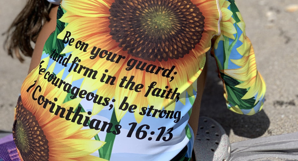 Girl's Rash Guard - Joy Sunflowers - 1 Corinthians 16:13