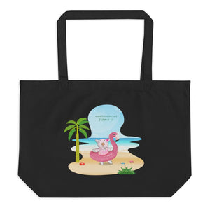 Large Organic Tote Bag - Joy Flamingo Beach - Philippians 4:1