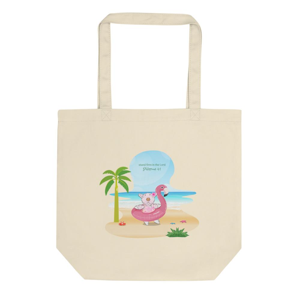 Small Organic Tote Bag - Joy Flamingo Beach - Philippians 4:1